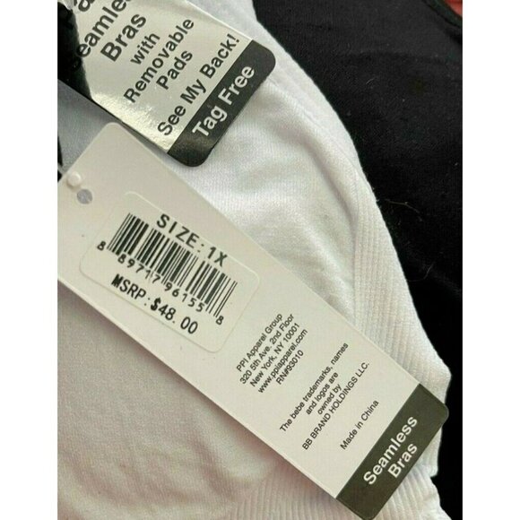 Bebe +1X Black-White Logo Double Back Straps Removable Pads Seamless Bras-2-Pk - Picture 10 of 10